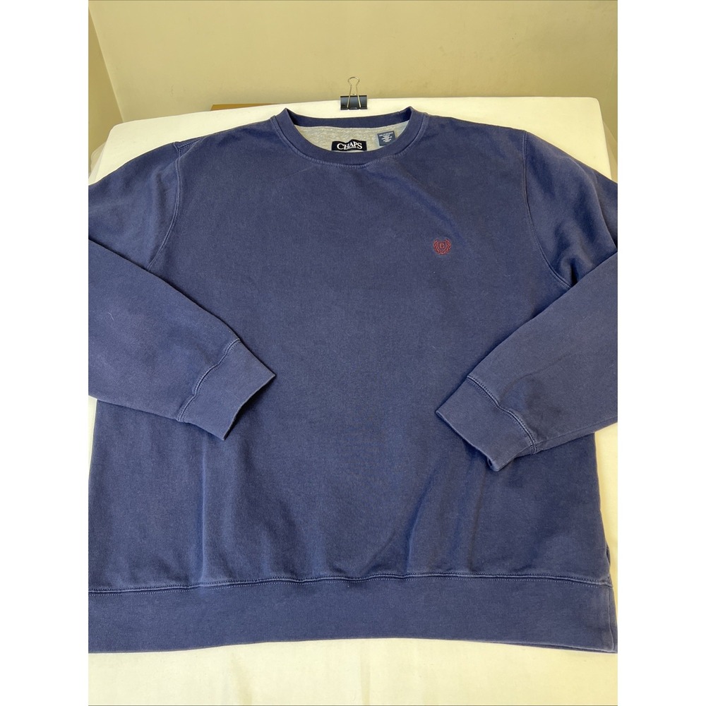Chaps Mens XXL Navy Blue Crest Logo Crew Neck Fleece Sweatshirt Pullover